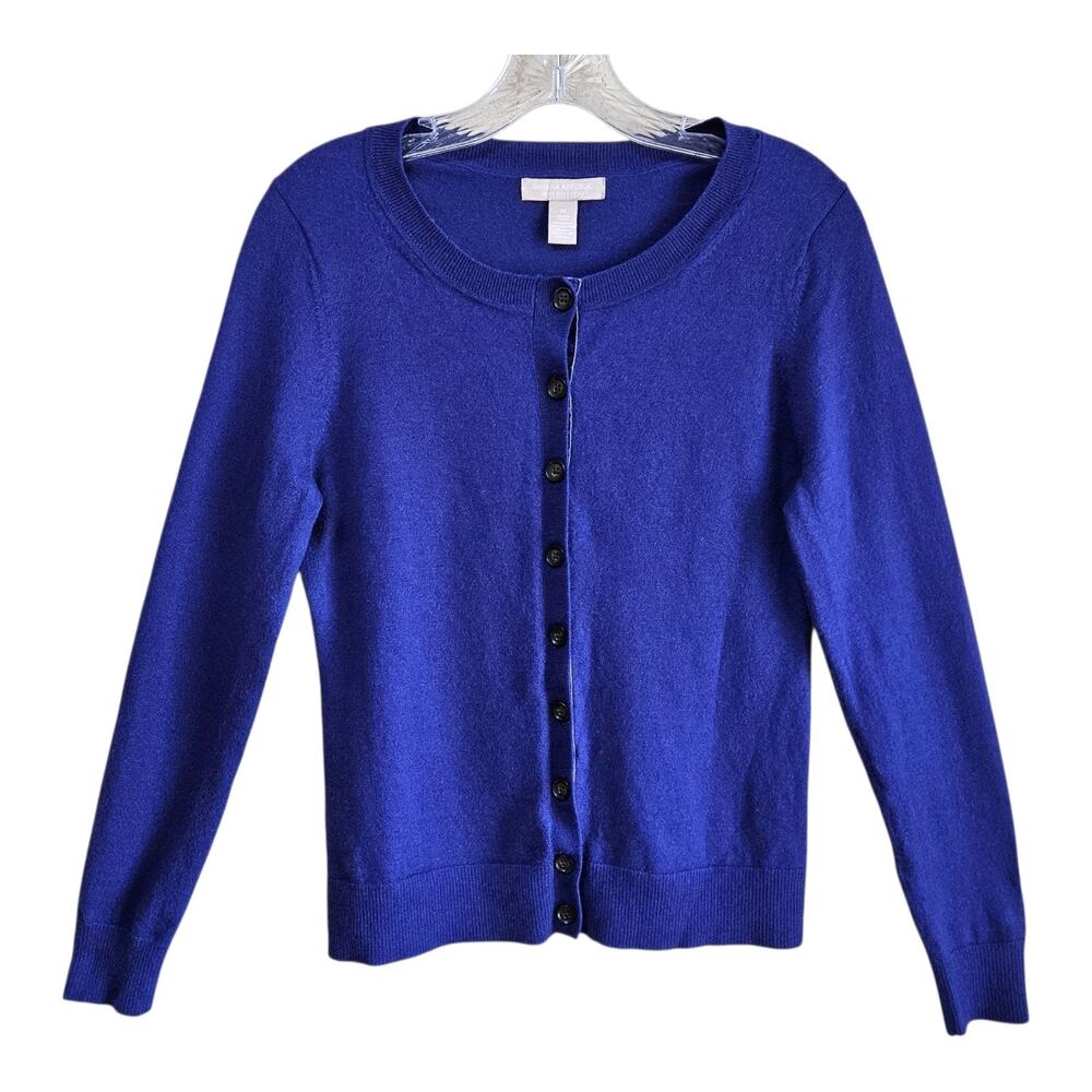 BANANA REPUBLIC Women S / M Cardigan Sweater Extra Fine Merino Wool Purple 34"